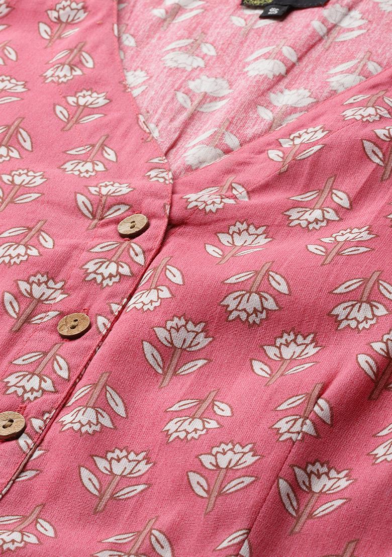 Pink Printed Cotton Blouse - Indya
