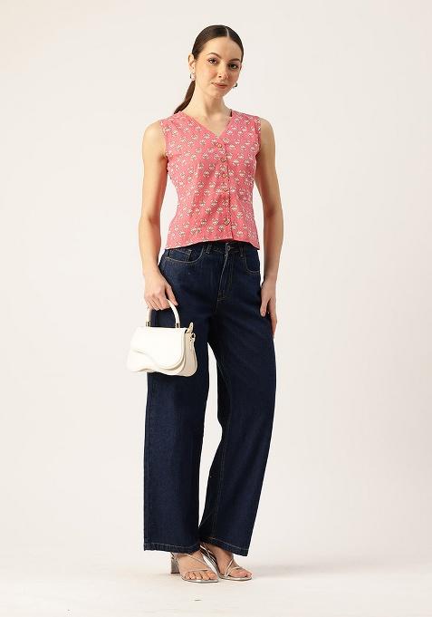 Pink Printed Cotton Blouse