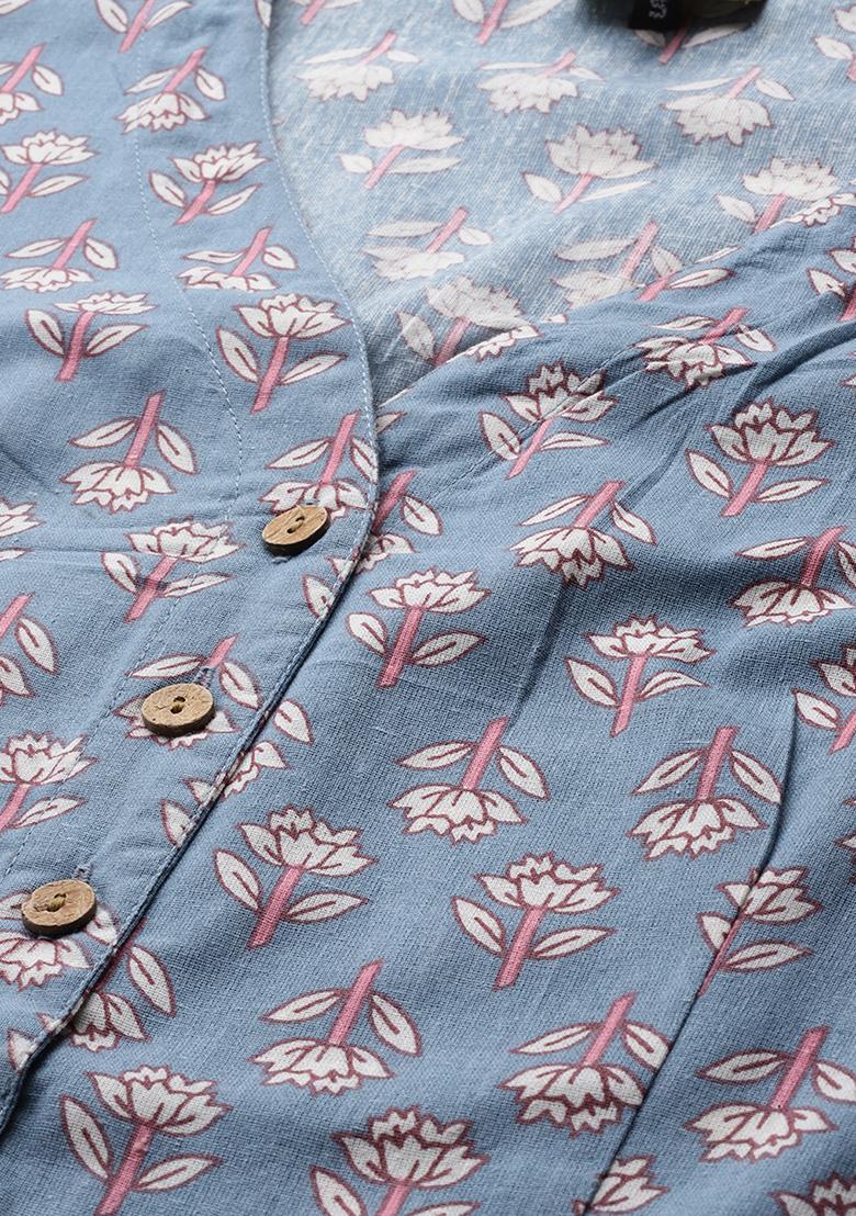 Grey Printed Cotton Blouse - Indya