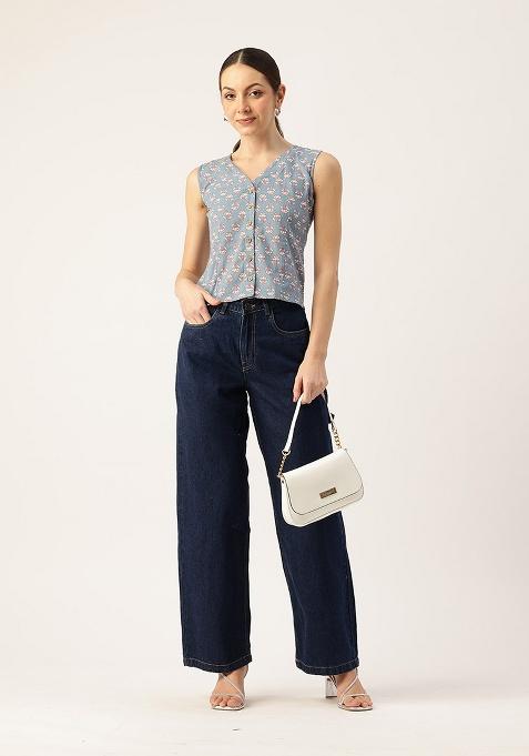 Grey Printed Cotton Blouse