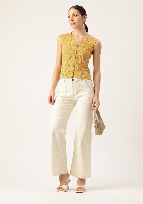 Mustard Printed Cotton Blouse