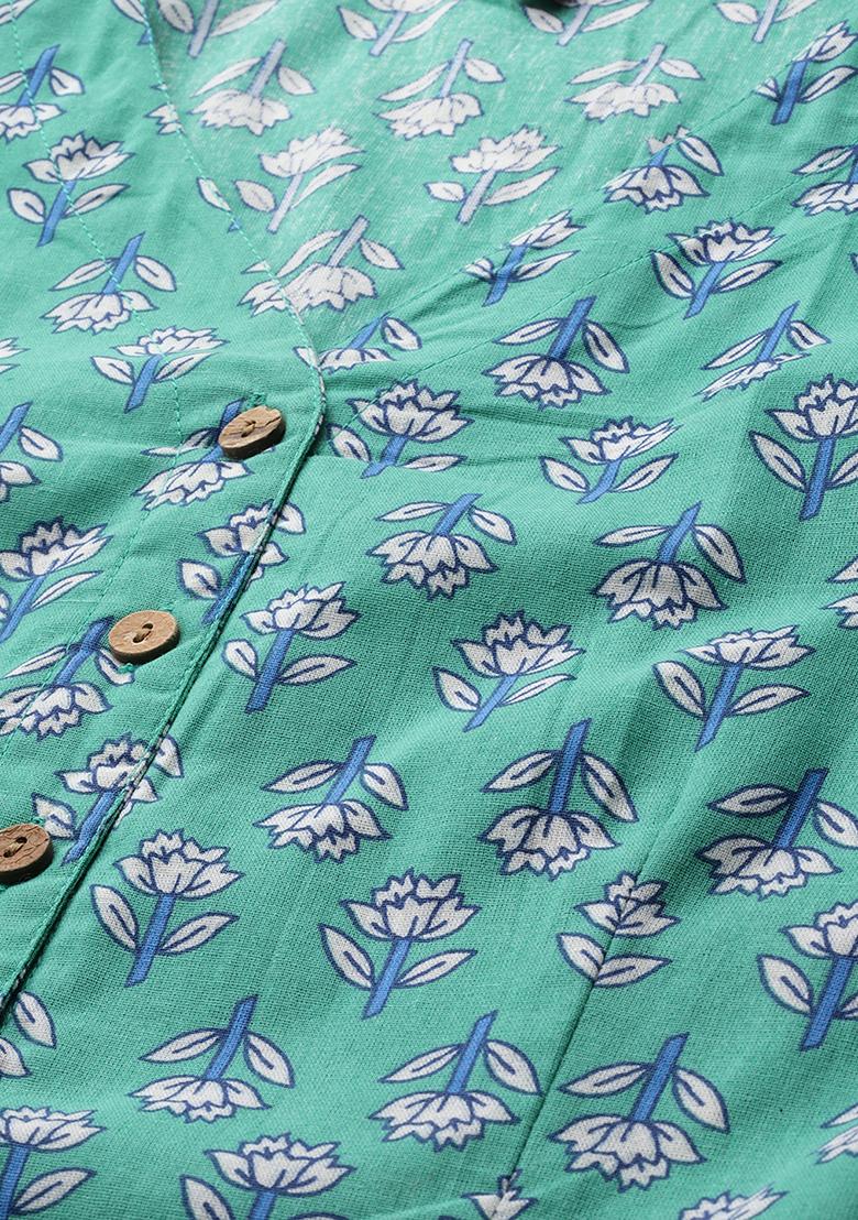 Green Printed Cotton Blouse - Indya