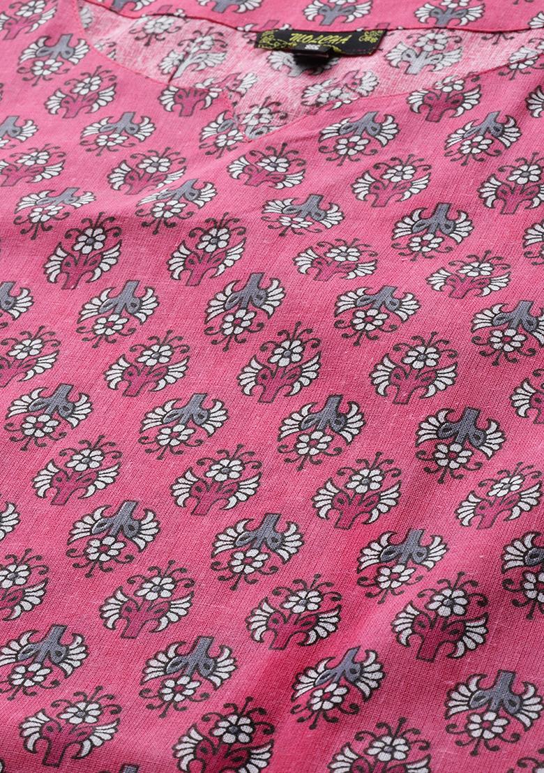 Pink Printed Cotton Blouse - Indya