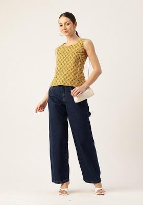 Mustard Printed Cotton Blouse