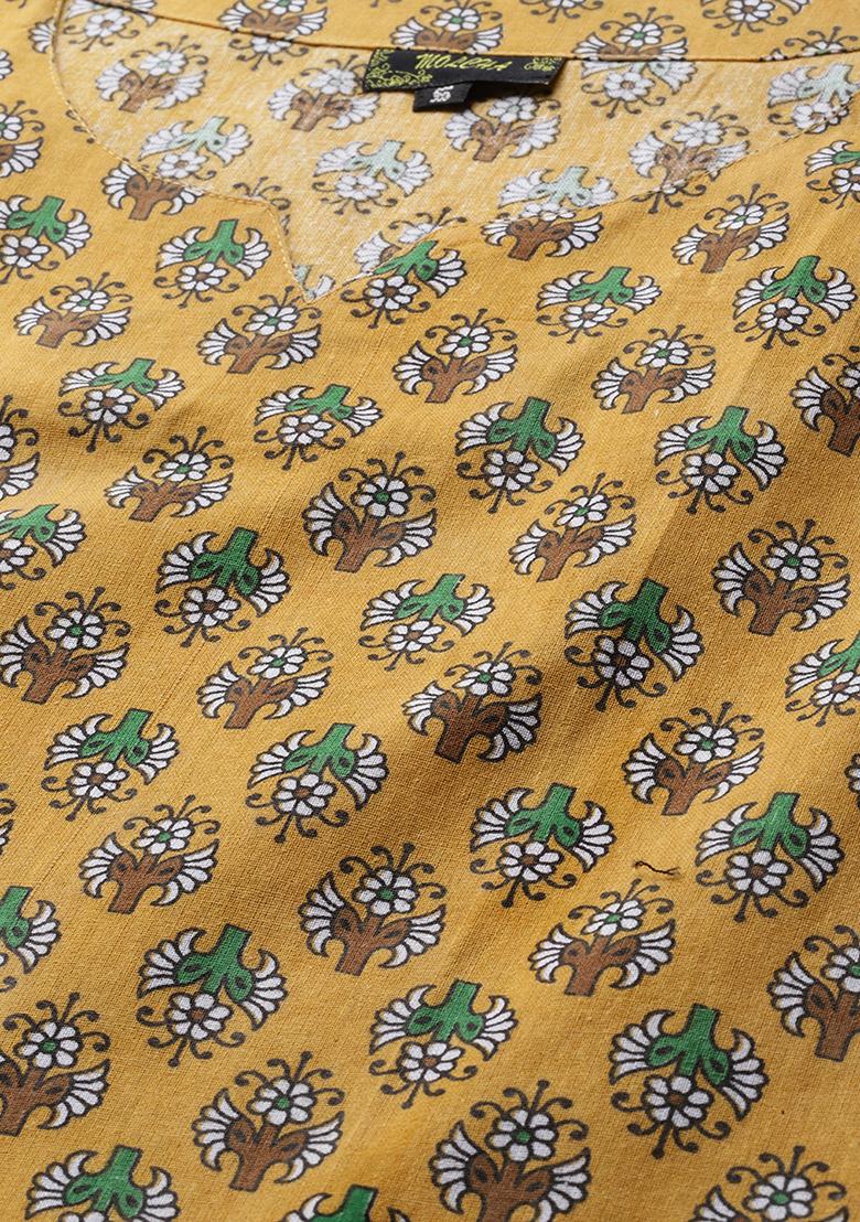 Mustard Printed Cotton Blouse - Indya