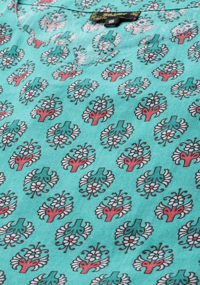 Green Printed Cotton Blouse - Indya