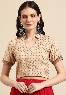 Beige Printed Cotton Blouse