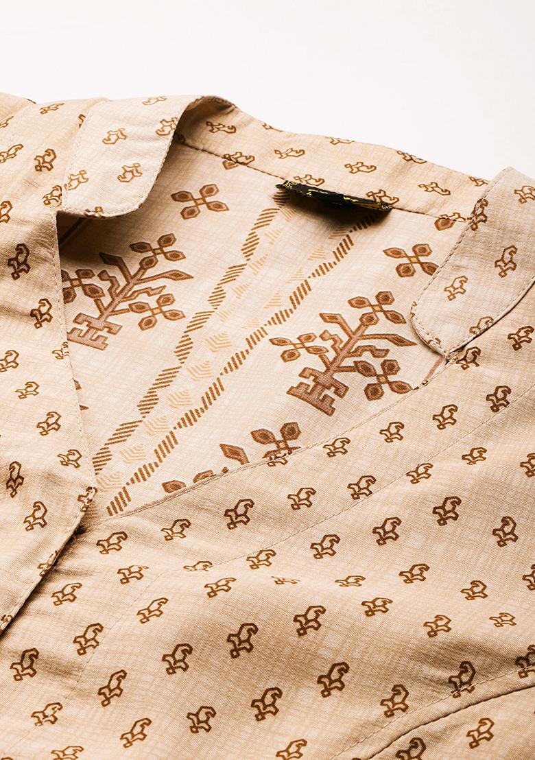 Beige Printed Cotton Blouse - Indya