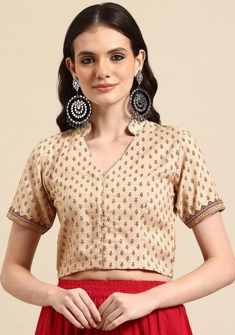 Beige Printed Cotton Blouse