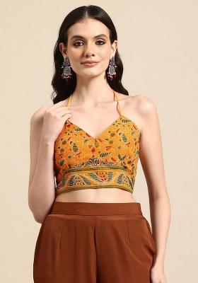 Yellow Printed Chanderi Blouse