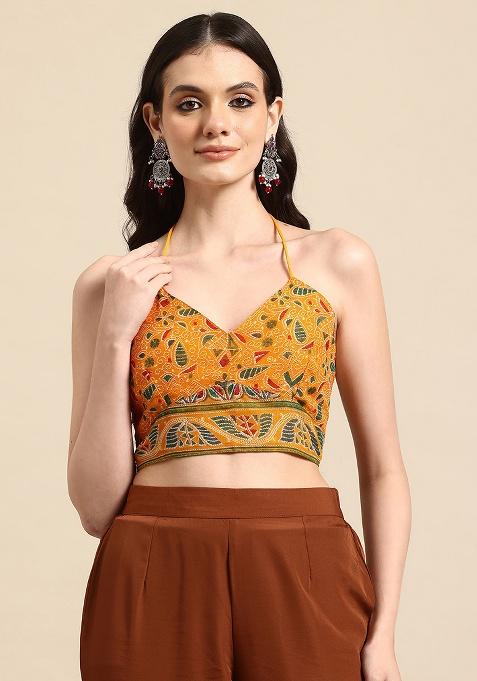 Yellow Printed Chanderi Blouse