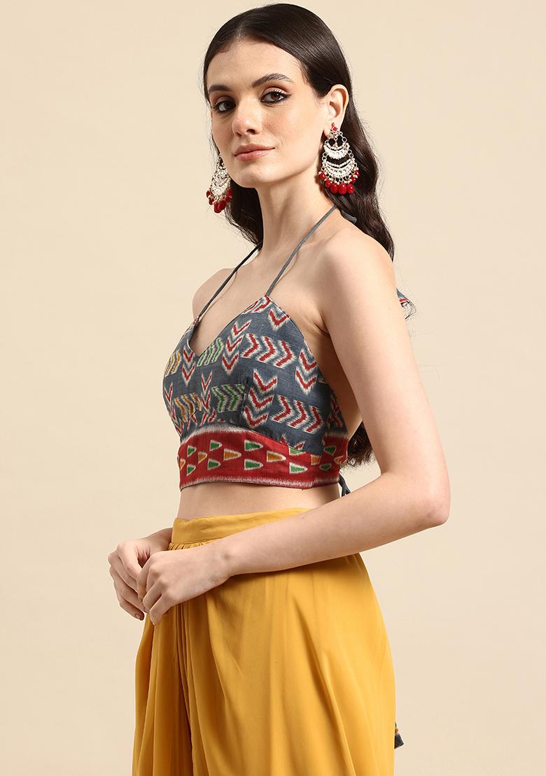 Red Printed Chanderi Blouse - Indya