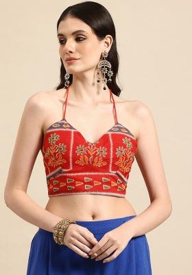 Red Printed Chanderi Blouse