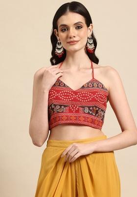 Red Printed Chanderi Blouse