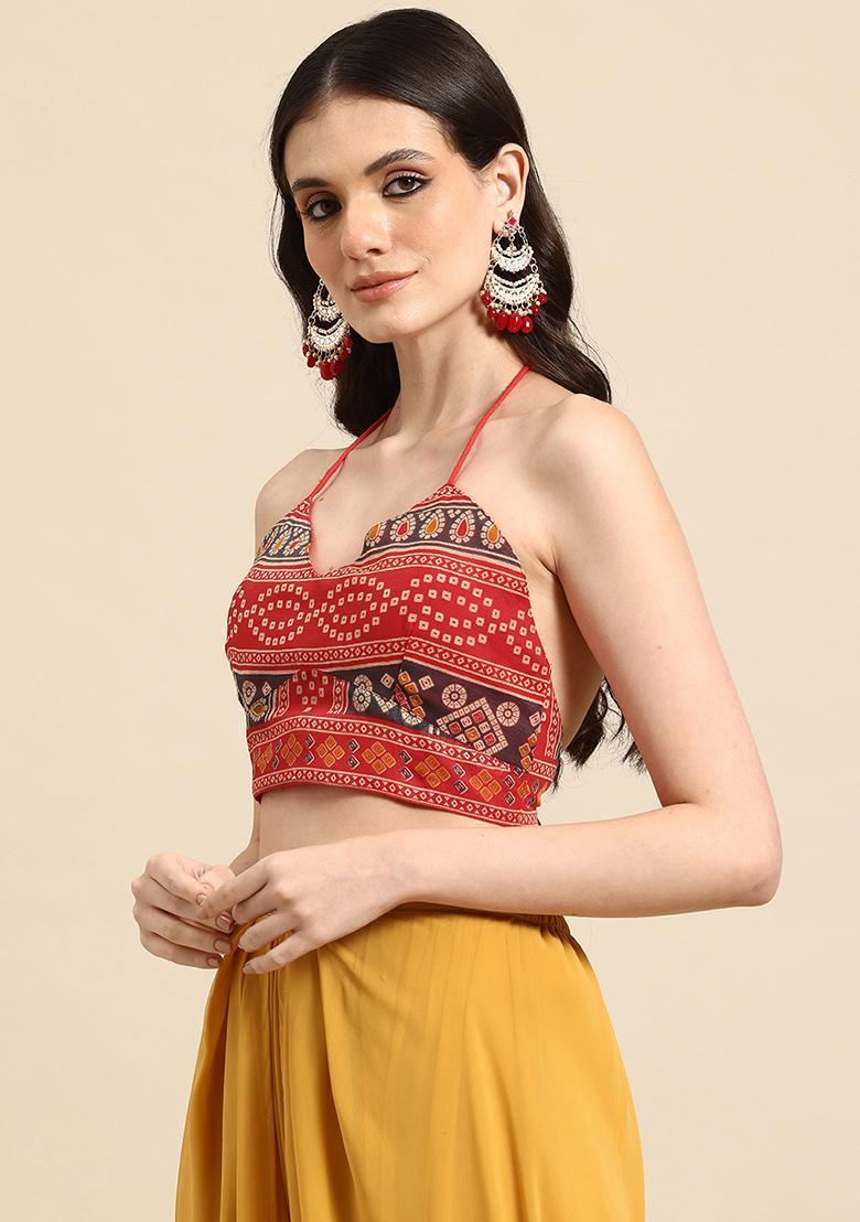 Red Printed Chanderi Blouse - Indya