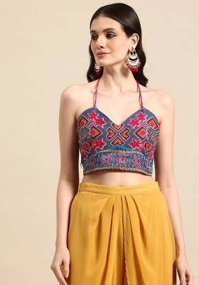 Blue Printed Chanderi Blouse