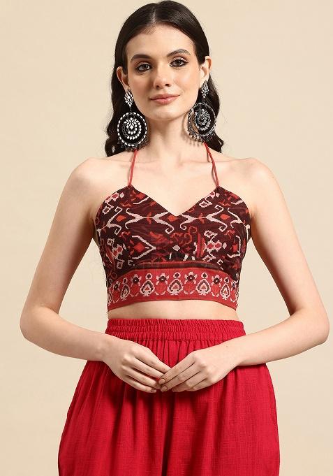 Brown Printed Chanderi Blouse