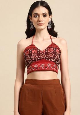 Brown Printed Chanderi Blouse