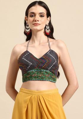 Grey Printed Chanderi Blouse