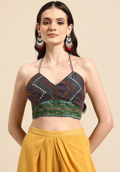 Grey Printed Chanderi Blouse