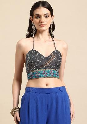 Grey Printed Chanderi Blouse