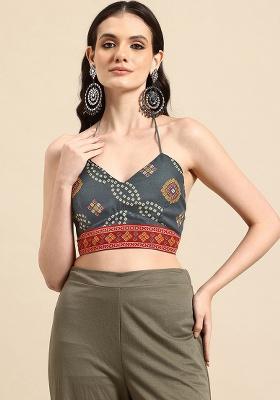 Grey Printed Chanderi Blouse