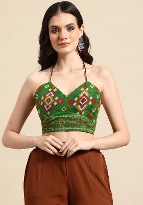 Green Printed Chanderi Blouse