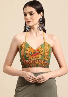 Green Printed Chanderi Blouse