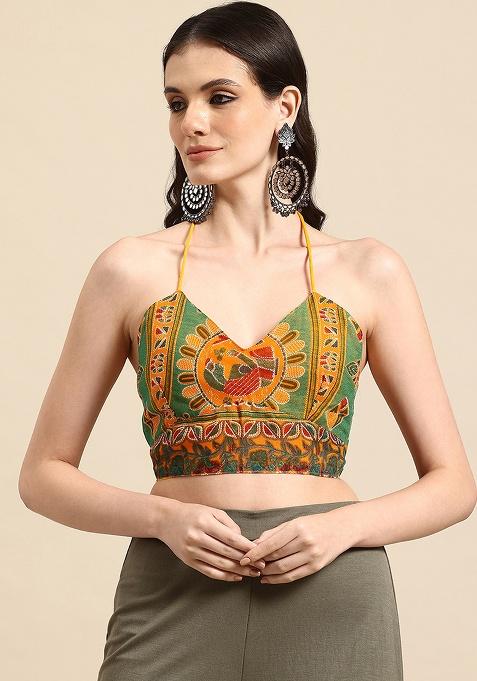 Green Printed Chanderi Blouse