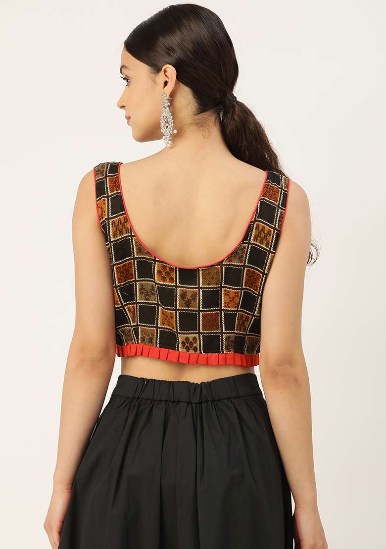 Black Printed Cotton Blouse - Indya