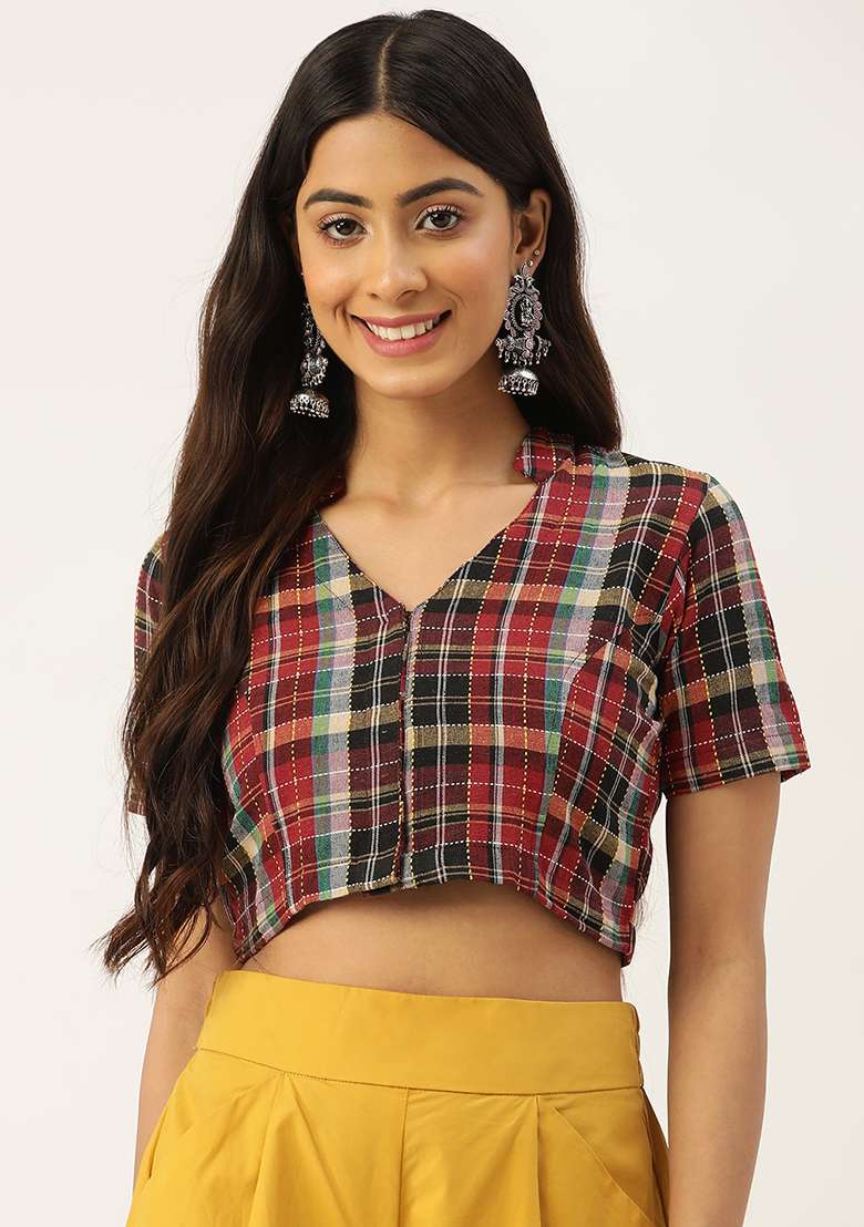 Black Printed Cotton Blouse - Indya