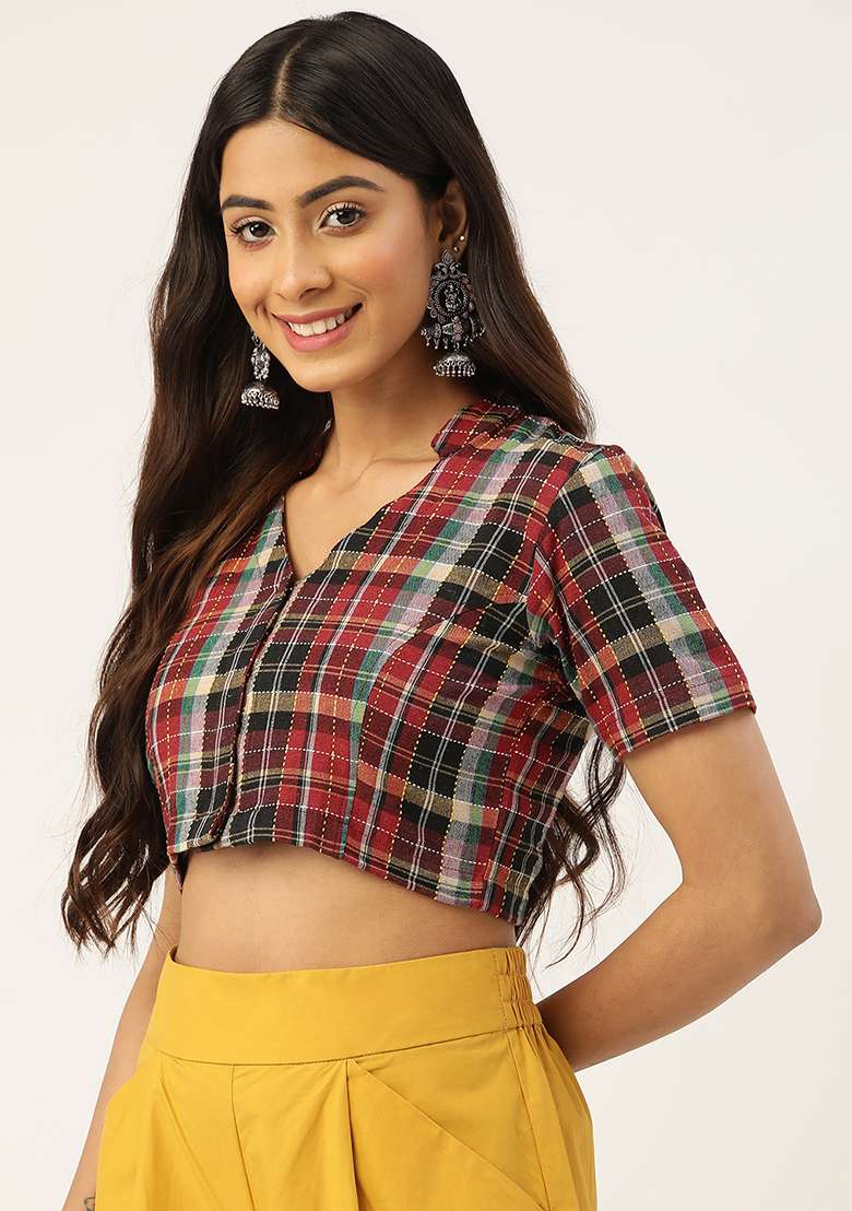 Black Printed Cotton Blouse - Indya
