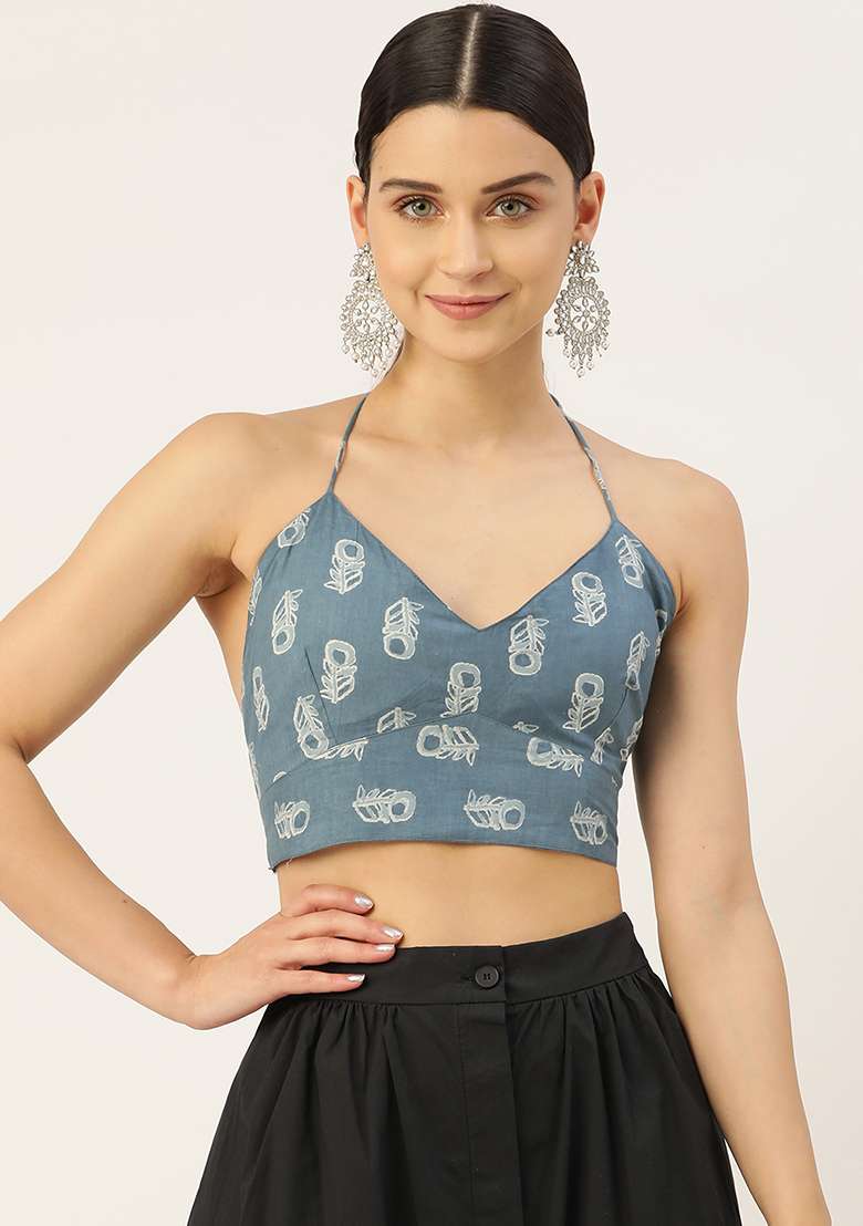 Blue Printed Cotton Blouse - Indya