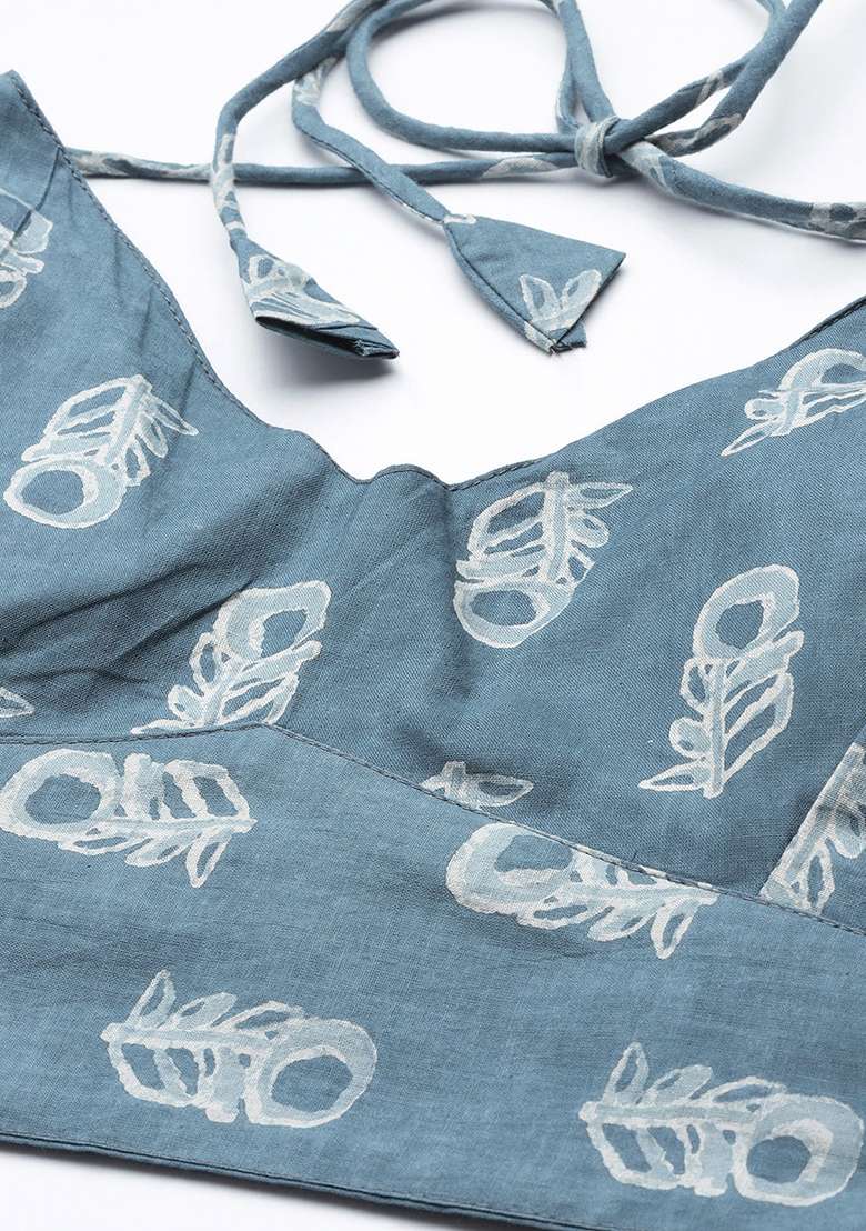 Blue Printed Cotton Blouse - Indya