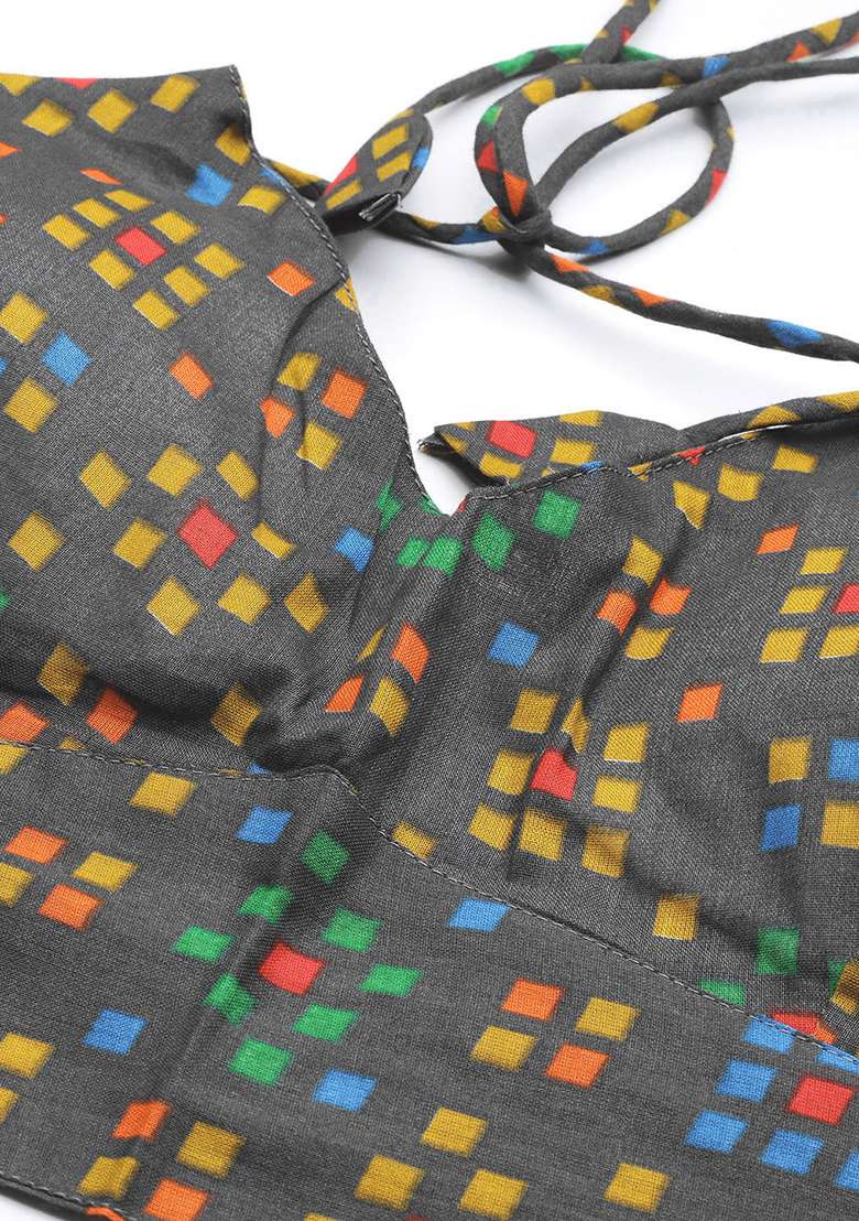 Grey Printed Cotton Blouse - Indya