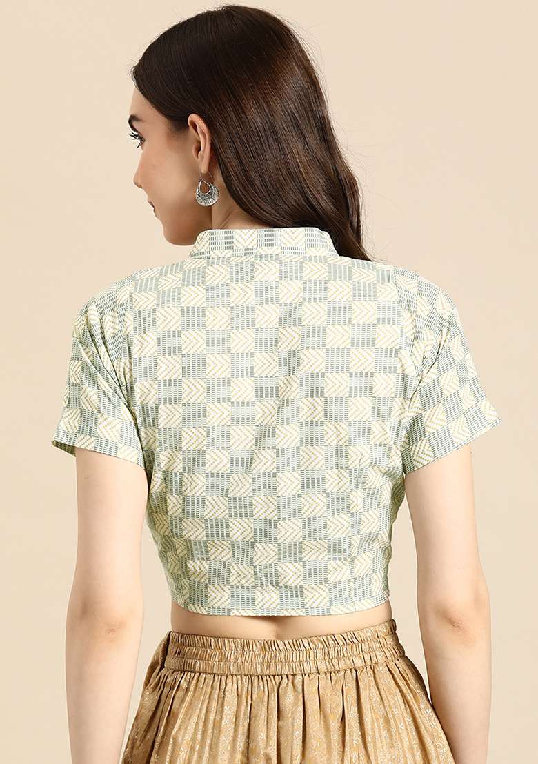 Cream Printed Cotton Blouse - Indya