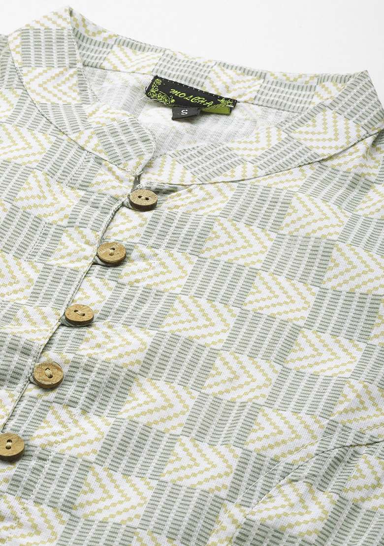 Cream Printed Cotton Blouse - Indya