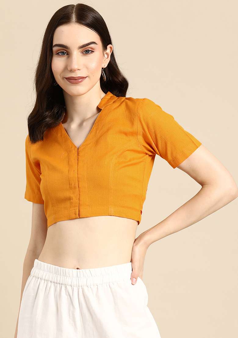 Yellow Embroidery Cotton Blouse - Indya