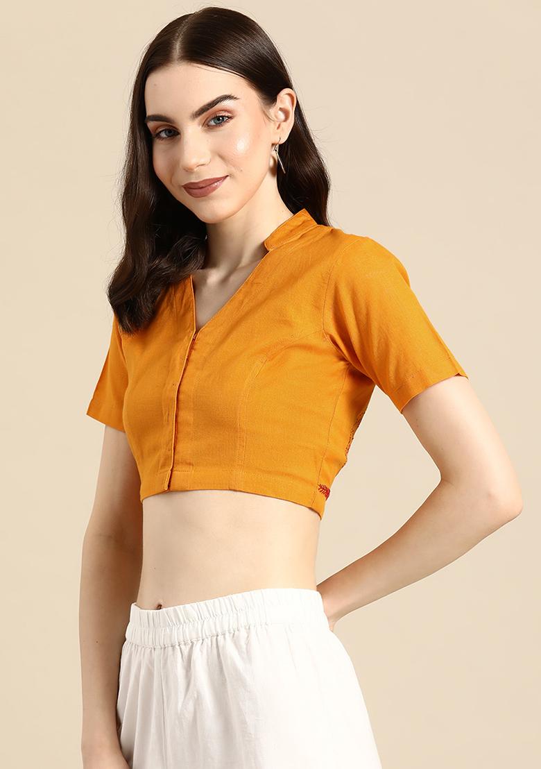 Yellow Embroidery Cotton Blouse - Indya