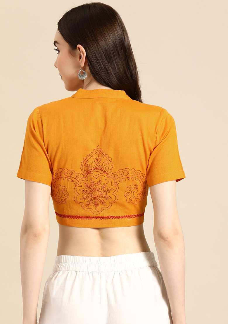 Yellow Embroidery Cotton Blouse - Indya