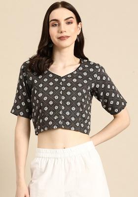 Black Printed Cotton Blouse