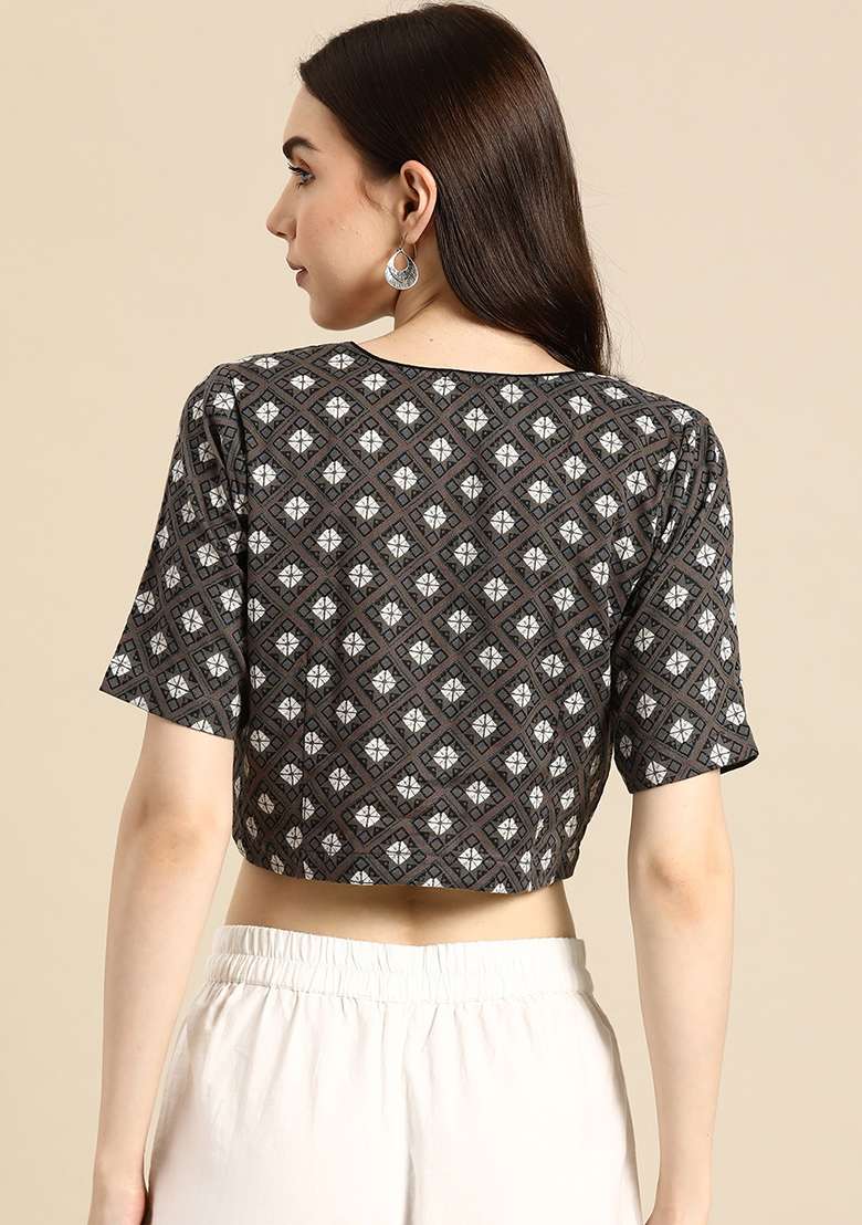 Black Printed Cotton Blouse - Indya