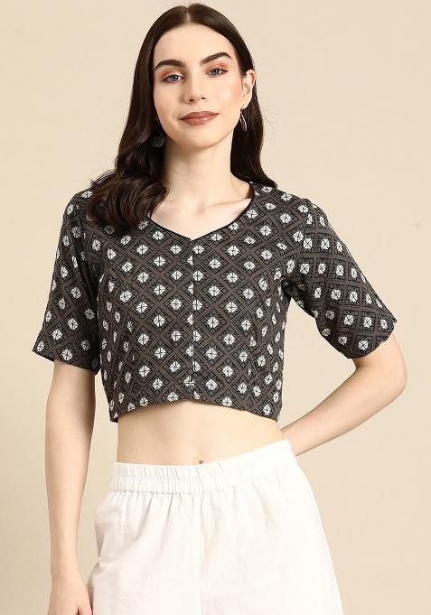 Black Printed Cotton Blouse