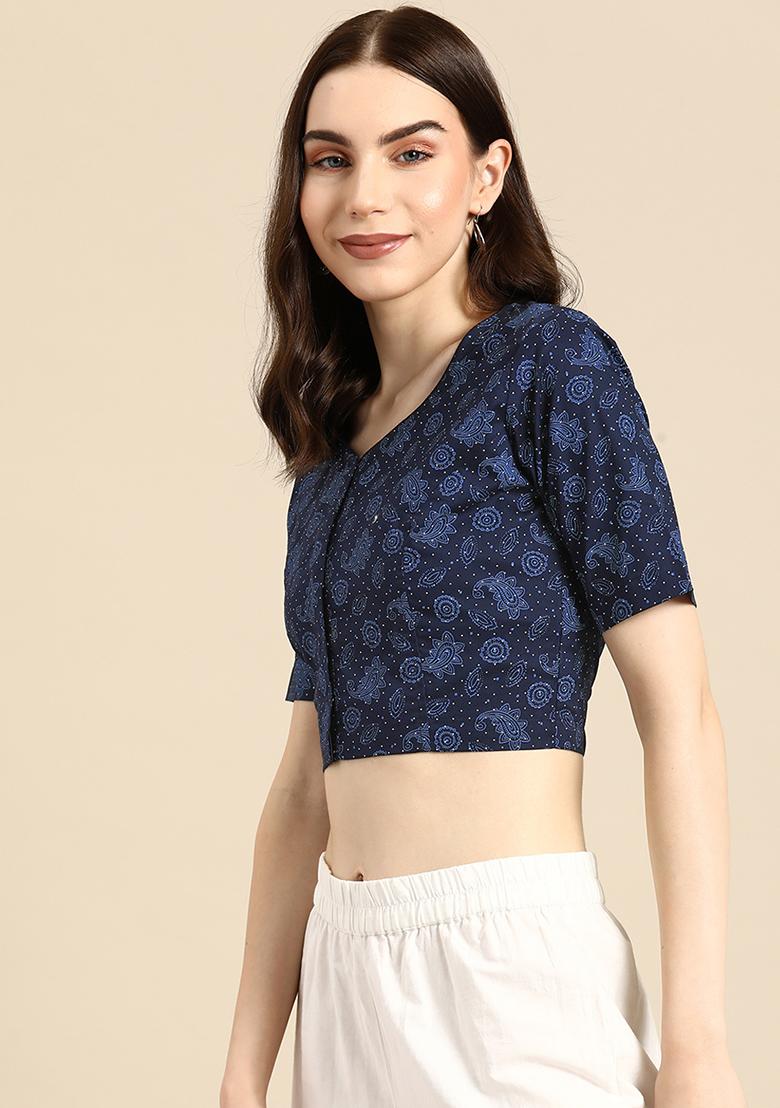 Blue Printed Cotton Blouse - Indya