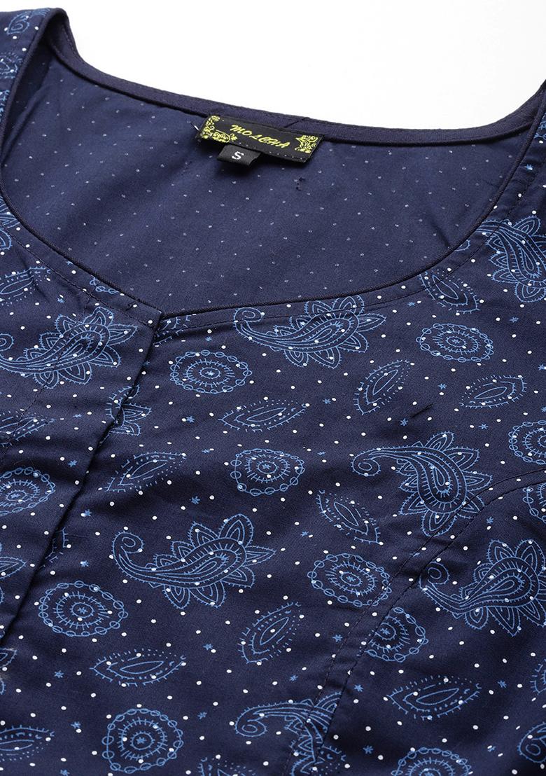 Blue Printed Cotton Blouse - Indya