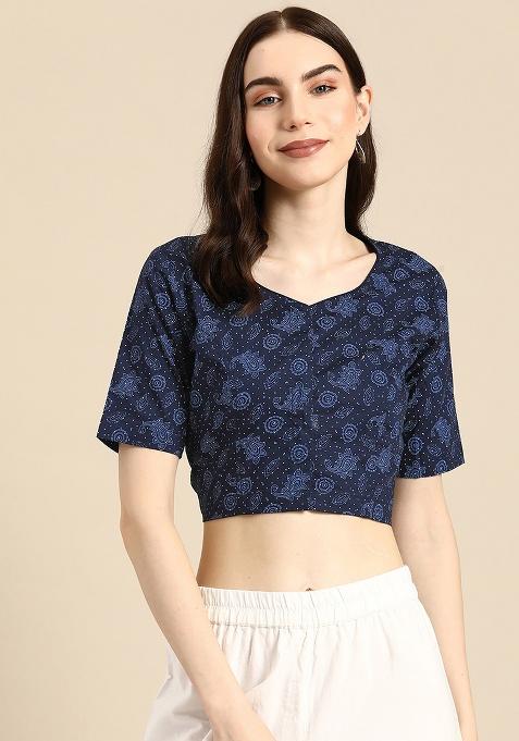 Blue Printed Cotton Blouse