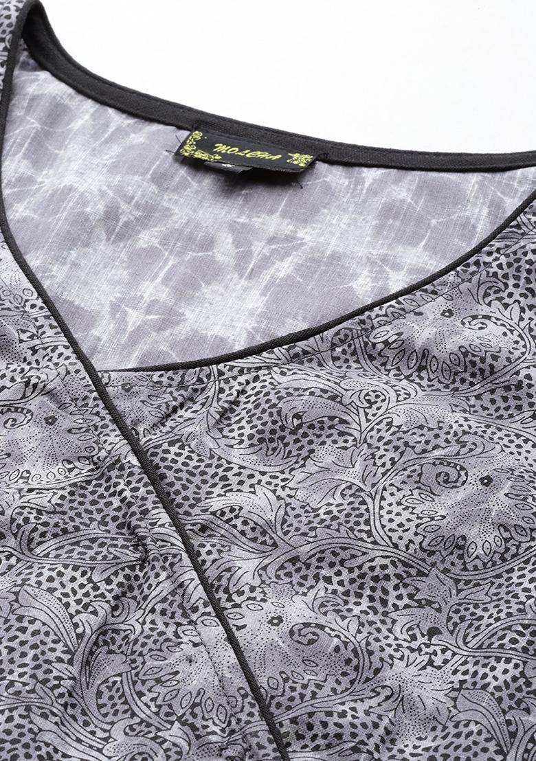 Grey Printed Cotton Blouse - Indya