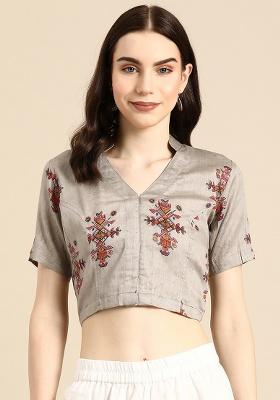 Grey Printed Cotton Blouse