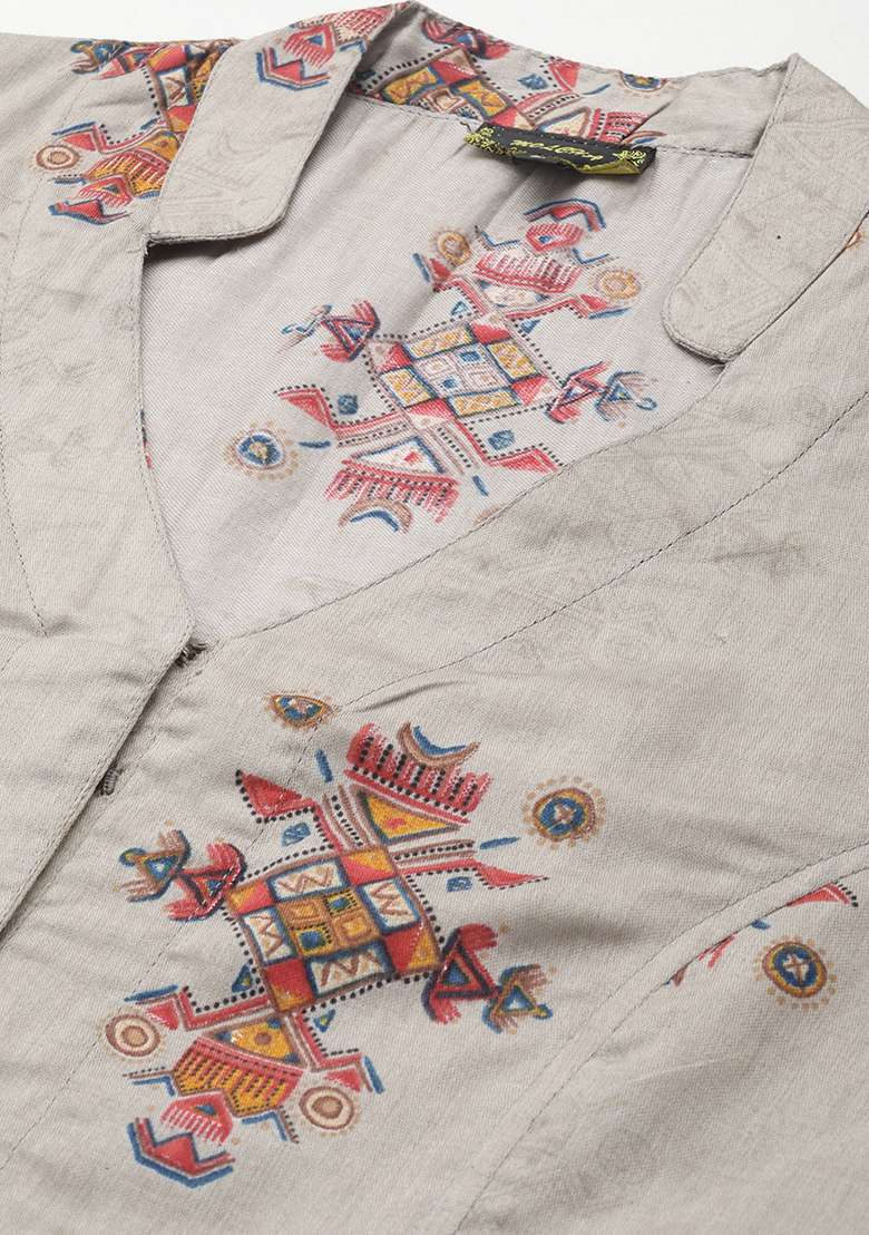 Grey Printed Cotton Blouse - Indya