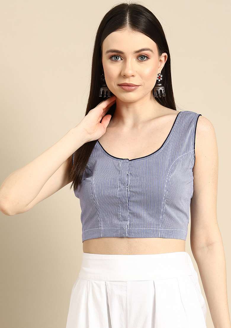 Blue Printed Cotton Blouse - Indya